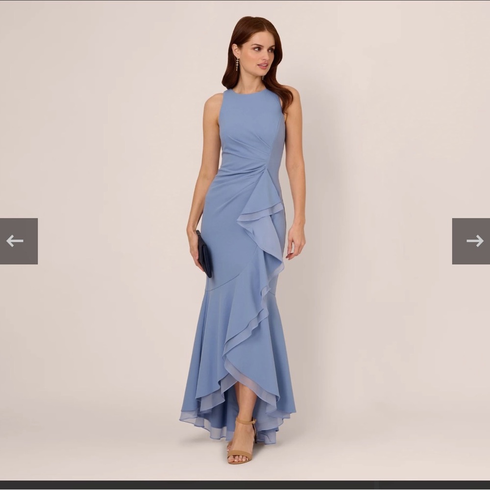 Adrianna Papell Blue Sleeveless Evening Gown
